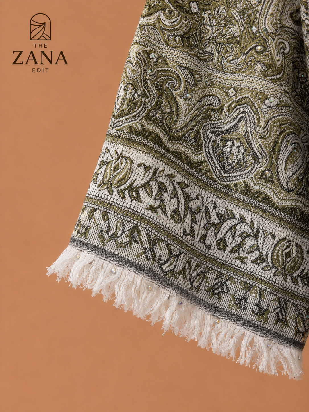 Sage Green Pashmina Gemstone Abaya