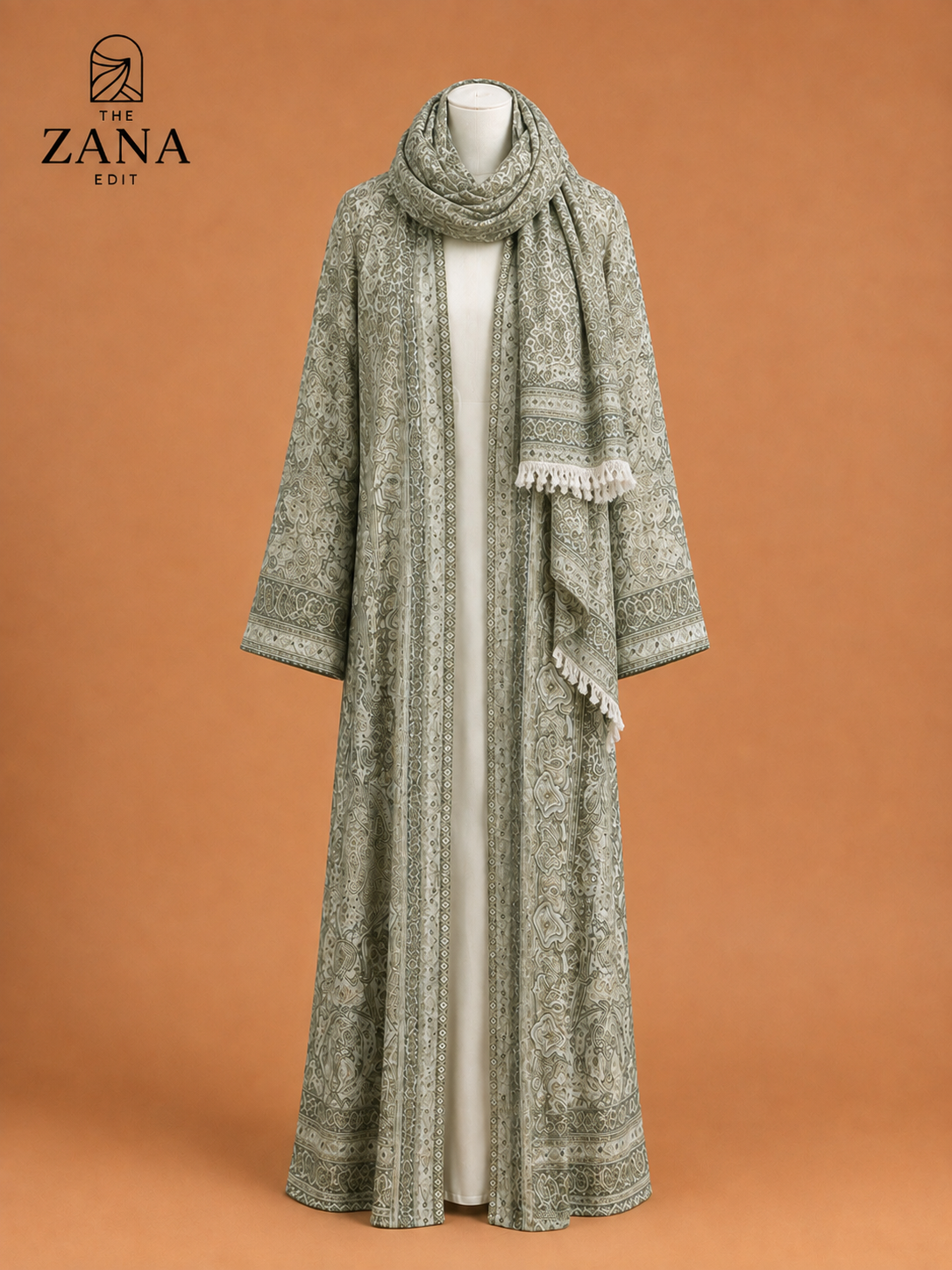 Olive Pashmina Gemstone Abaya