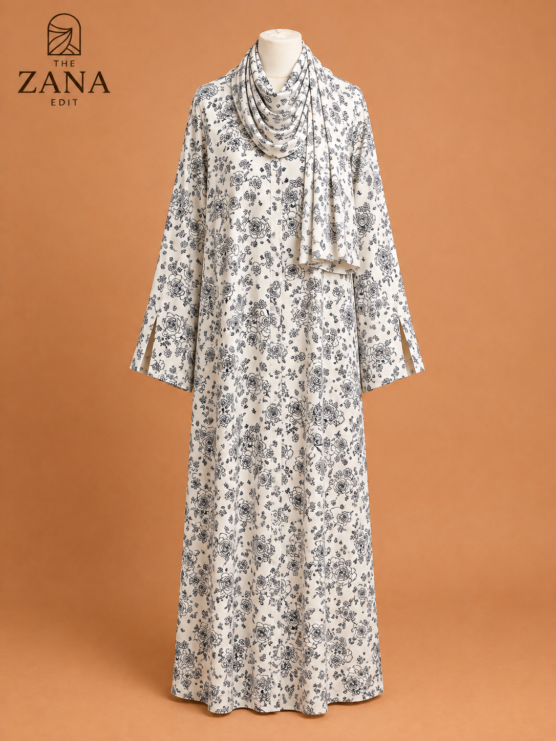 Ivory Rose Print Abaya