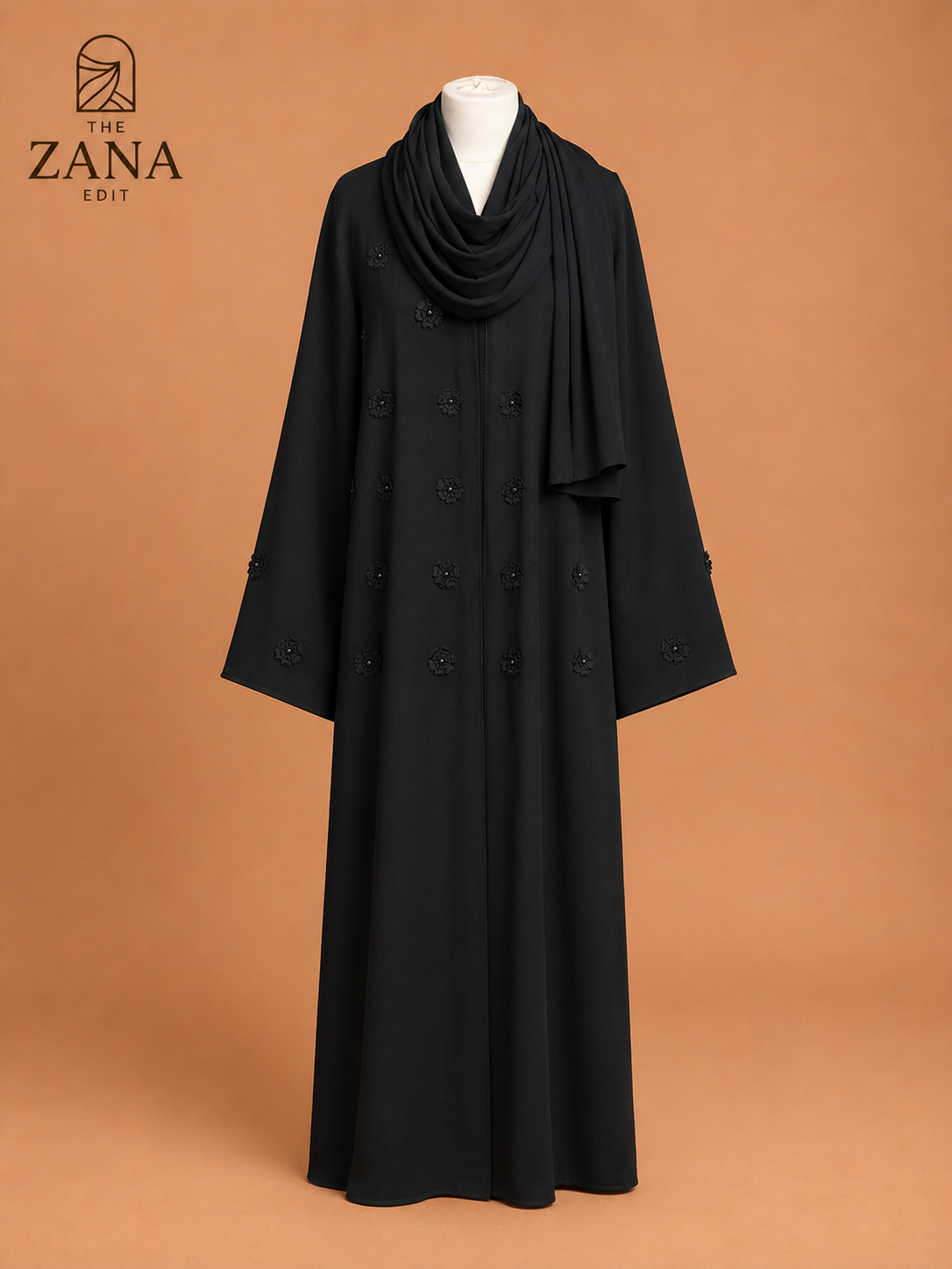 Black Floral Embellished Abaya