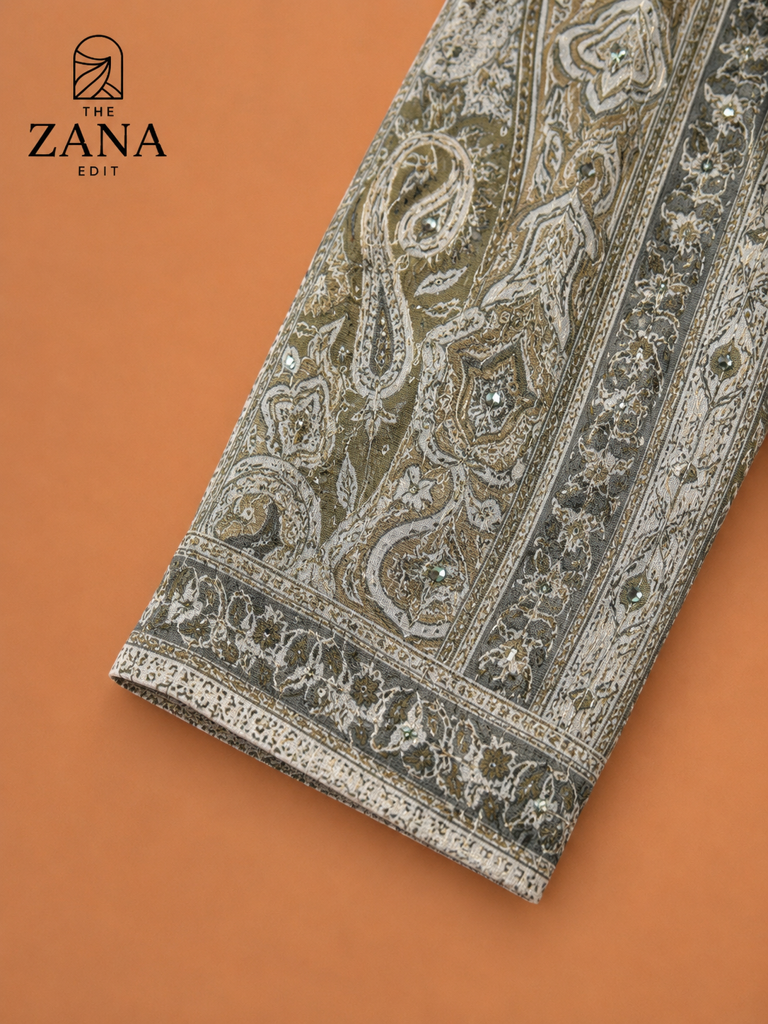 Olive Pashmina Gemstone Abaya