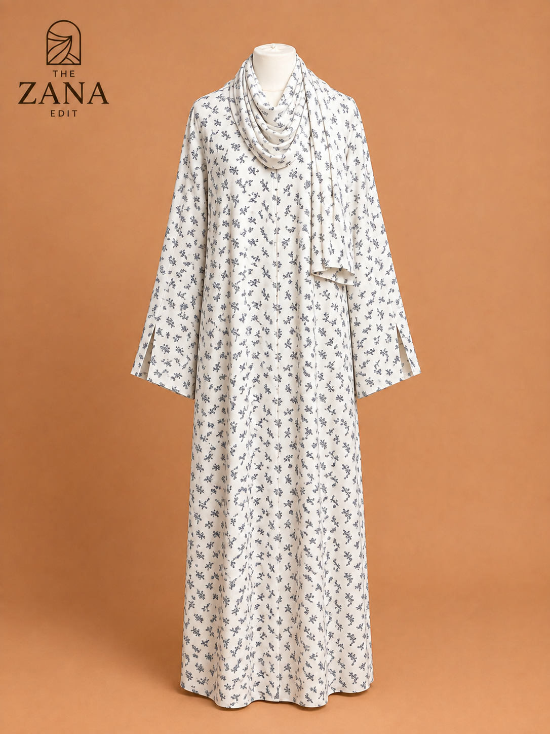 Ivory Floral Print Abaya