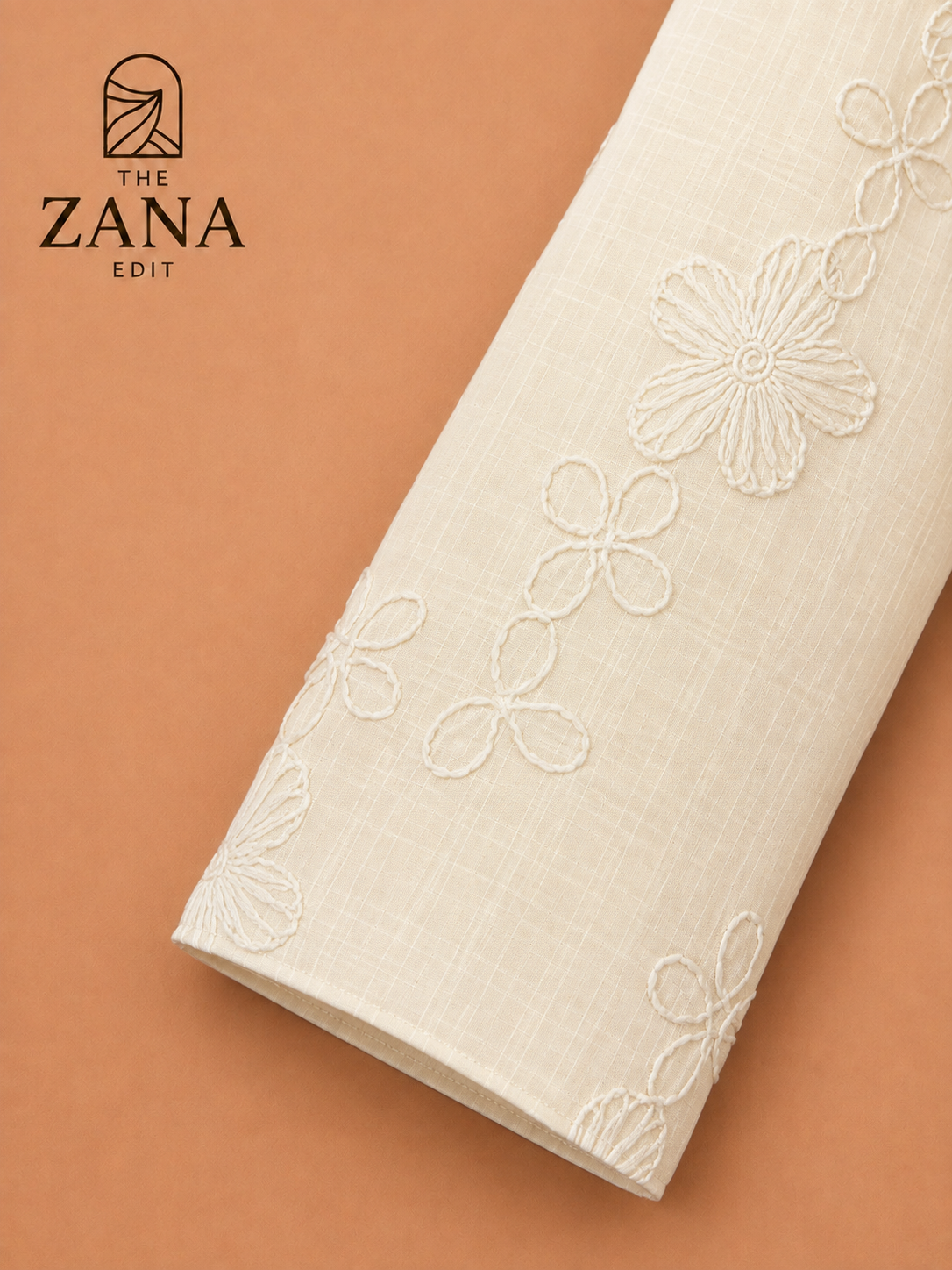 Ivory Floral Embroidered Soft Textured Abaya