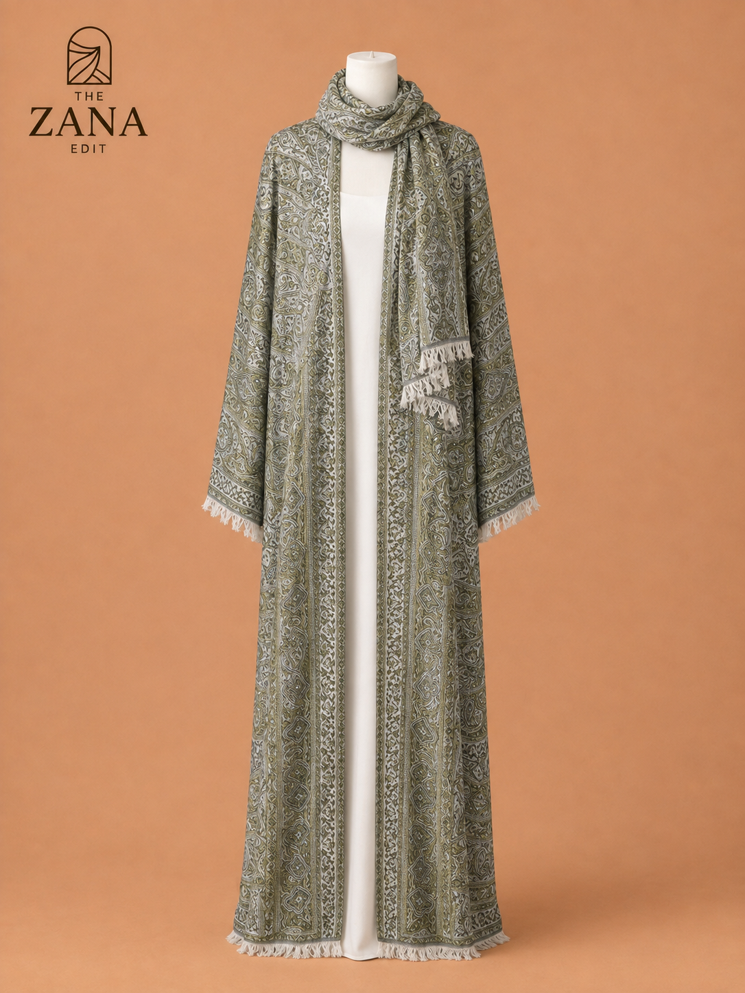 Sage Green Pashmina Gemstone Abaya